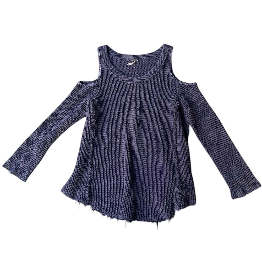 Free People Moonshine Cold Shoulder Waffle Knit Sweater Dark Gray Size Large